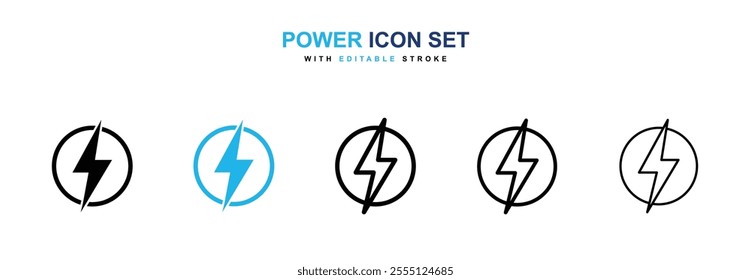 Power icon collection in black and blue colors