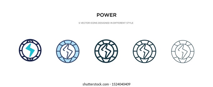 power icon in different style vector illustration. two colored and black power vector icons designed in filled, outline, line and stroke style can be used for web, mobile, ui