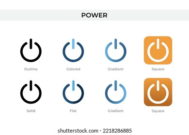 power icon in different style. power vector icons designed in outline, solid, colored, gradient, and flat style. Symbol, logo illustration. Vector illustration