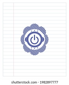 power icon drawn with pen. Blue ink. Vector Illustration. Detailed. 