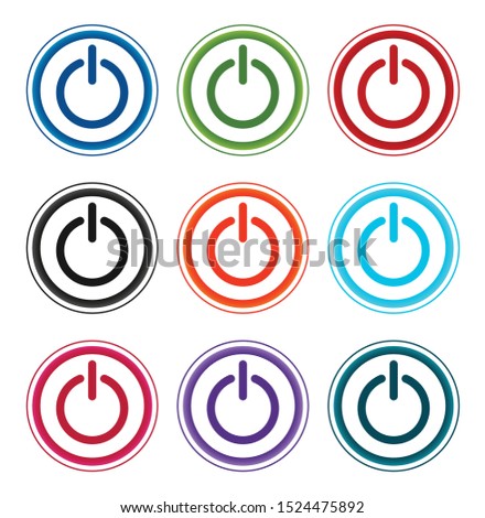 Power icon flat round buttons set illustration design isolated on white background