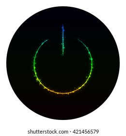 Power icon of gradient lights on black background. Neon vector icon