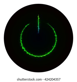 Power icon of gradient lights on black background. Neon vector icon