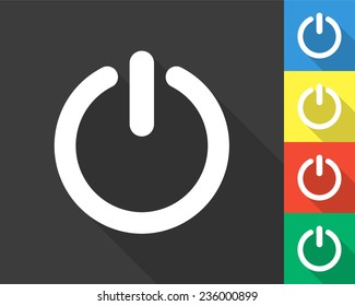 power icon - gray and colored (blue, yellow, red, green) vector illustration with long shadow
