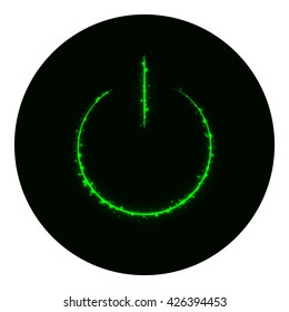 Power icon of green lights on black background. Neon vector icon