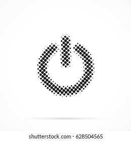 Power icon in halftone. Dotted illustration isolated on a white background.
Vector illustration.