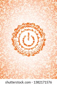 power icon inside abstract emblem, orange mosaic background