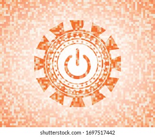 icono de energía dentro del emblema abstracto, fondo de mosaico naranja