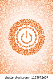 power icon inside abstract orange mosaic emblem