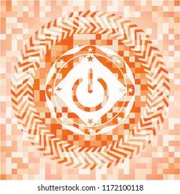 power icon inside abstract orange mosaic emblem