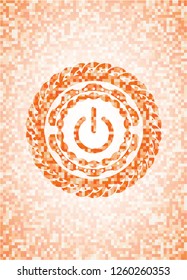 power icon inside abstract orange mosaic emblem
