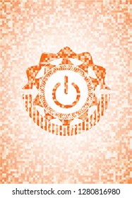 power icon inside abstract orange mosaic emblem