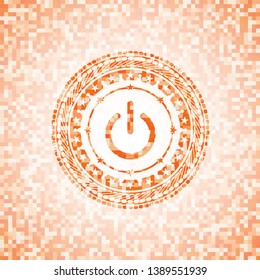 power icon inside abstract orange mosaic emblem