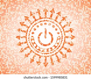 power icon inside abstract orange mosaic emblem with background