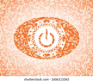 power icon inside abstract orange mosaic emblem