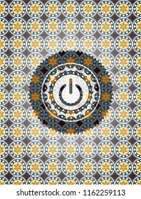 power icon inside arabesque badge background. arabic decoration.