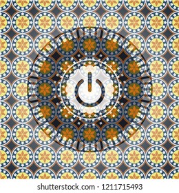 power icon inside arabesque badge background. arabic decoration.