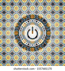 power icon inside arabesque badge background. arabic decoration.
