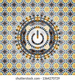power icon inside arabesque emblem background. arabic decoration.