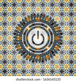 power icon inside arabesque style emblem. arabic decoration.