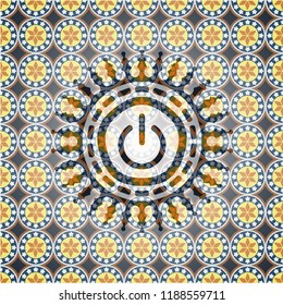 power icon inside arabic badge background. Arabesque decoration.