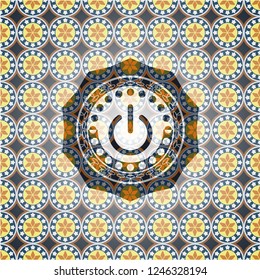 power icon inside arabic badge background. Arabesque decoration.