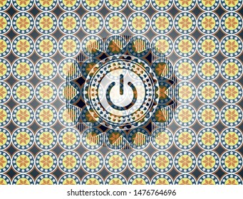 power icon inside arabic badge background. Arabesque decoration.