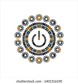 power icon inside arabic emblem background. Arabesque decoration.