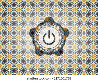 power icon inside arabic style emblem. Arabesque decoration.