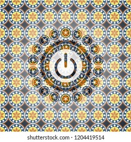 power icon inside arabic style emblem. Arabesque decoration.