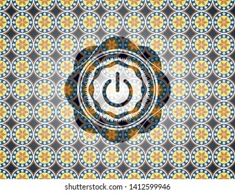 power icon inside arabic style badge. Arabesque decoration.