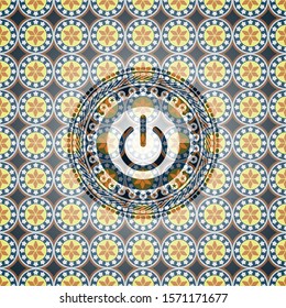 power icon inside arabic style badge. Arabesque decoration.