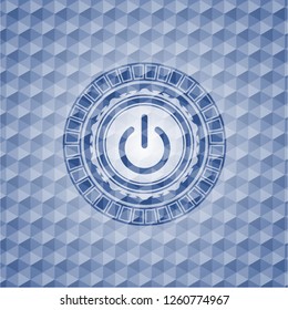 power icon inside blue badge with geometric pattern.