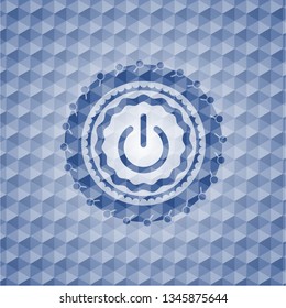 power icon inside blue badge with geometric pattern.