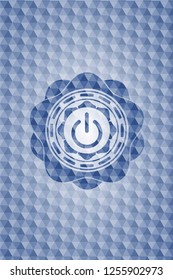 power icon inside blue emblem with geometric background.