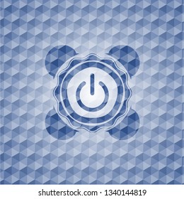 power icon inside blue hexagon emblem.