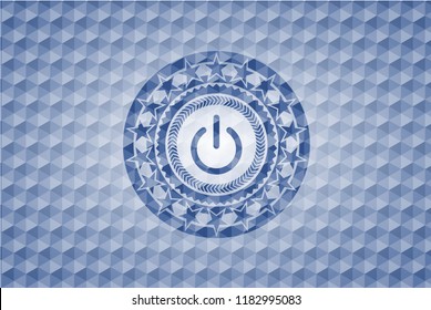 power icon inside blue polygonal badge.
