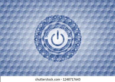power icon inside blue polygonal badge.