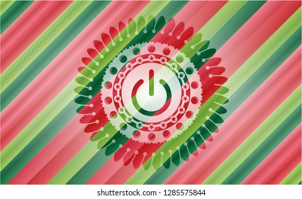 power icon inside christmas style emblem.