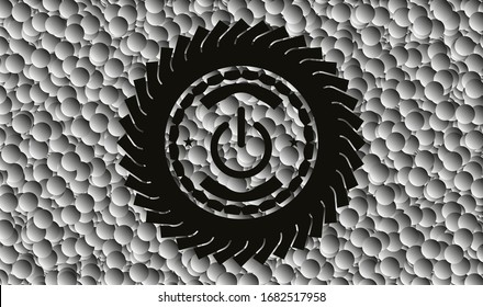icono de energía dentro del emblema oscuro con fondo de burbujas grises. Ilustración vectorial. Detallado.