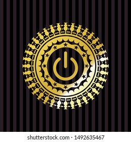 power icon inside gold emblem