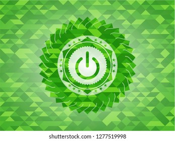 power icon inside green emblem with mosaic background