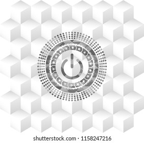 power icon inside grey emblem. Vintage with geometric cube white background