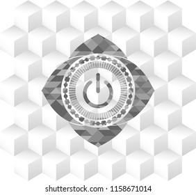 power icon inside grey icon or emblem with geometric cube white background