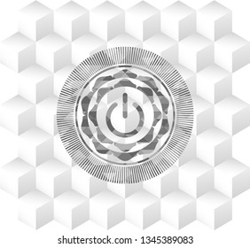 power icon inside grey emblem. Vintage with geometric cube white background