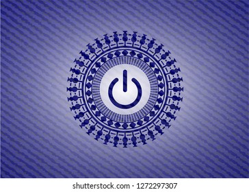 power icon inside jean or denim emblem or badge background