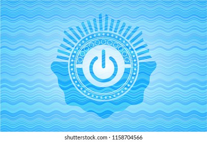 power icon inside light blue water wave badge background.