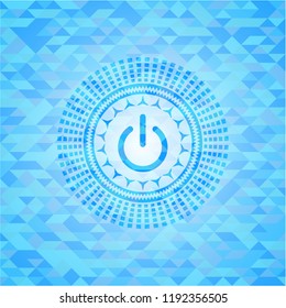 power icon inside light blue emblem with mosaic background