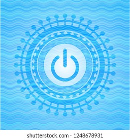 power icon inside light blue water wave badge background.