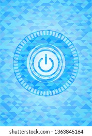 power icon inside light blue emblem with mosaic ecological style background